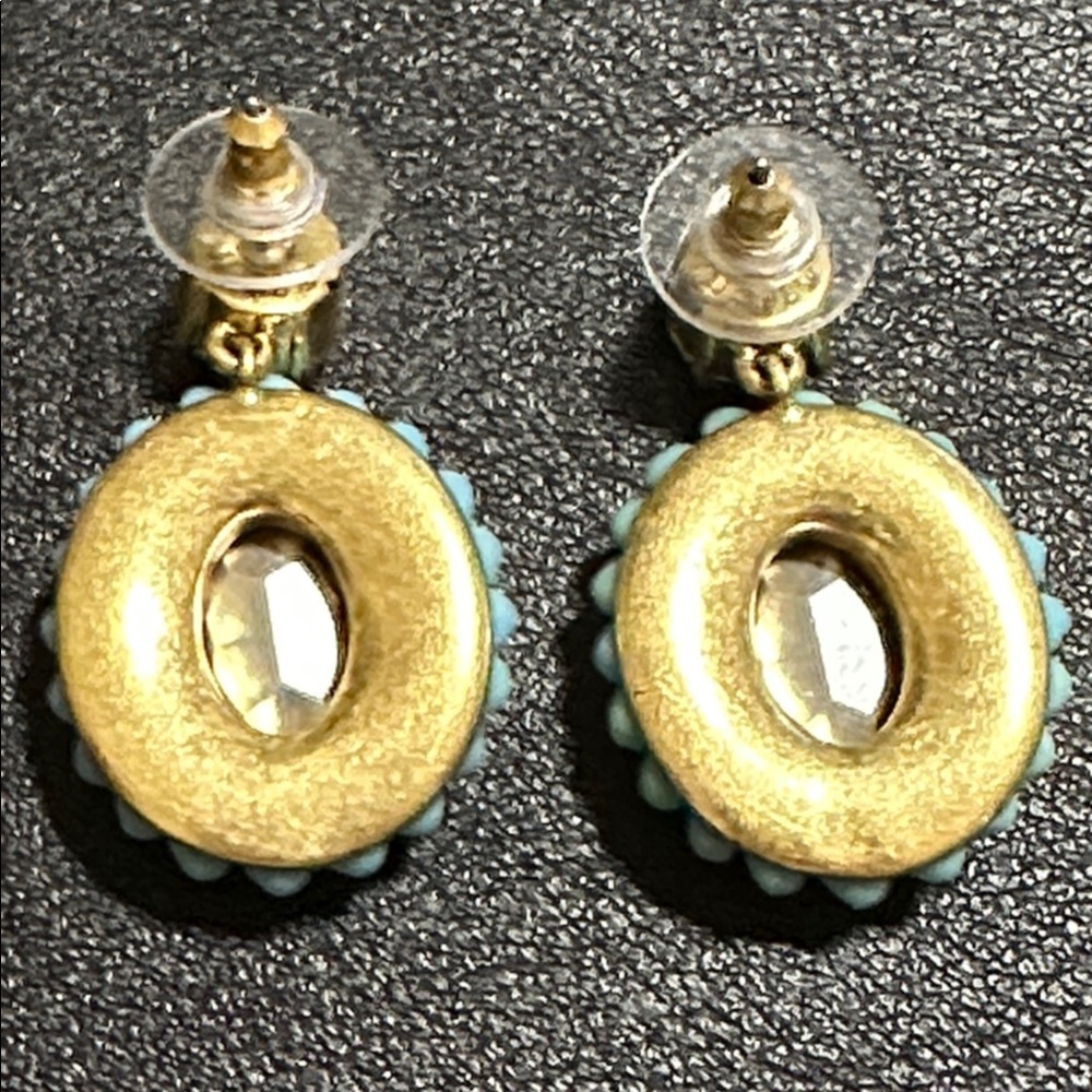 J Crew Blue Floral Rhinestone Drop Earrings - Picture 6 of 13